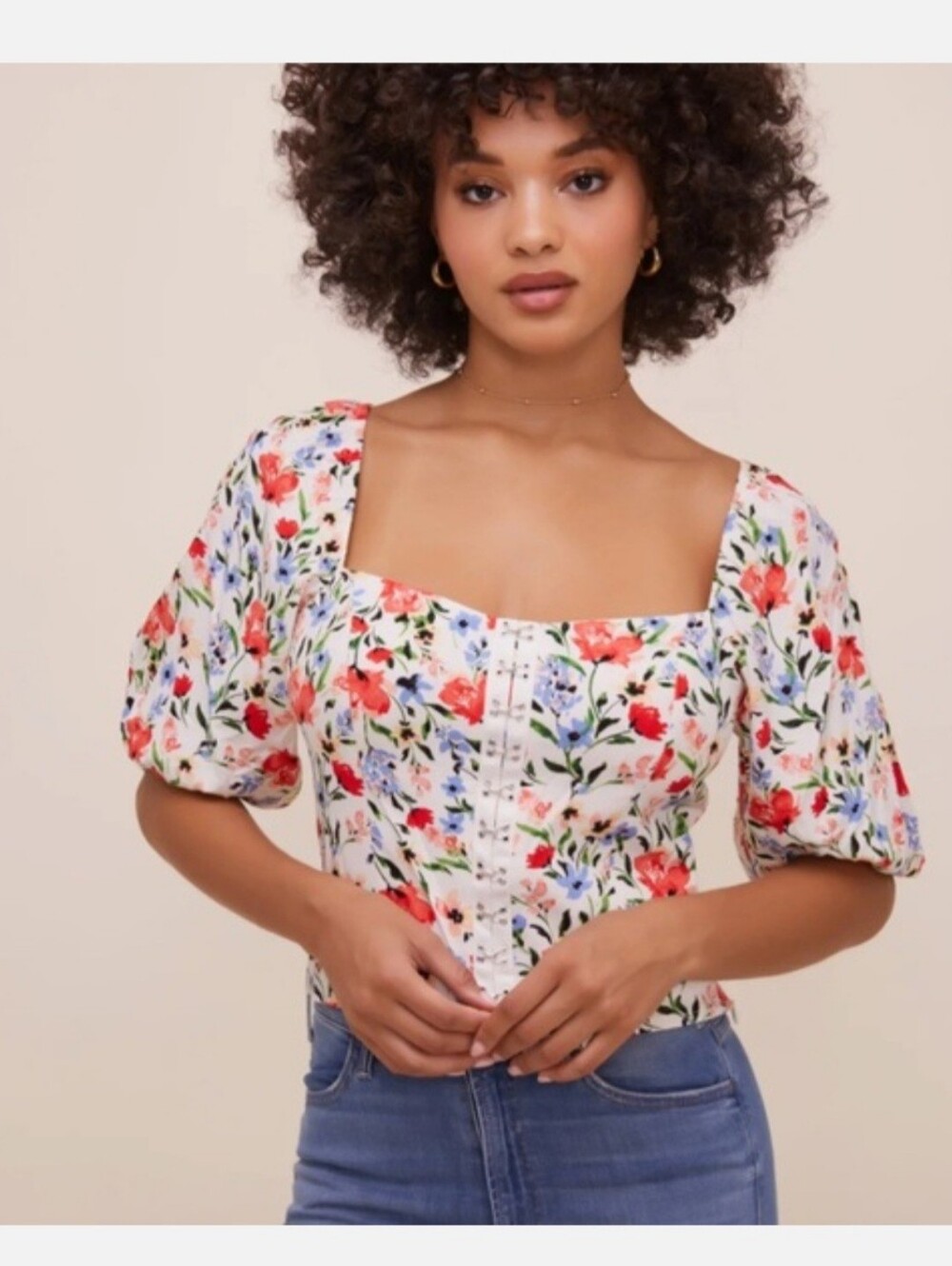 Astr Floral Print Square Neck Top